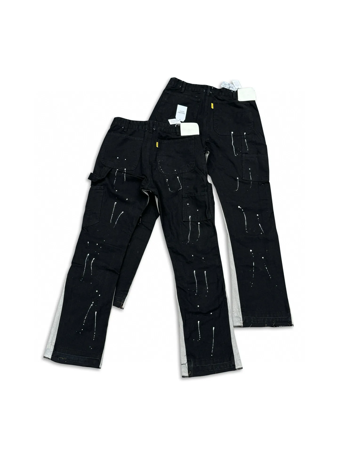 -Size upper body P220#G33 GALLERY DEPT. Spliced ​​washed retro jeans for men and women, high street splash-ink pants, micro-flared casual trousers, trendy couple, same style. Color: black. Size: S-XXL (corresponding to 28-36)